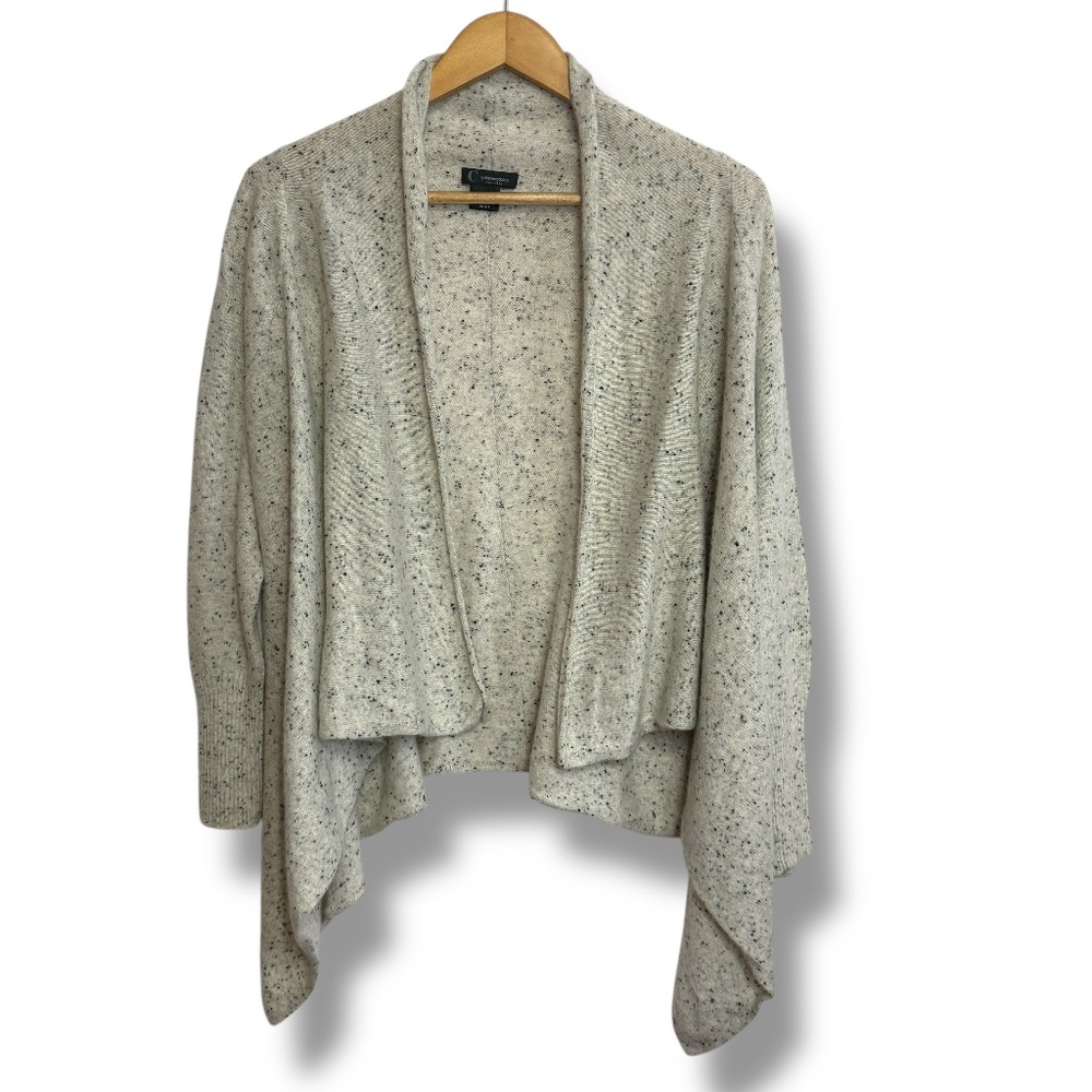 C by Bloomingdales 100% 2-Ply Cashmere Ivory‎ Open Front Long Cardigan M